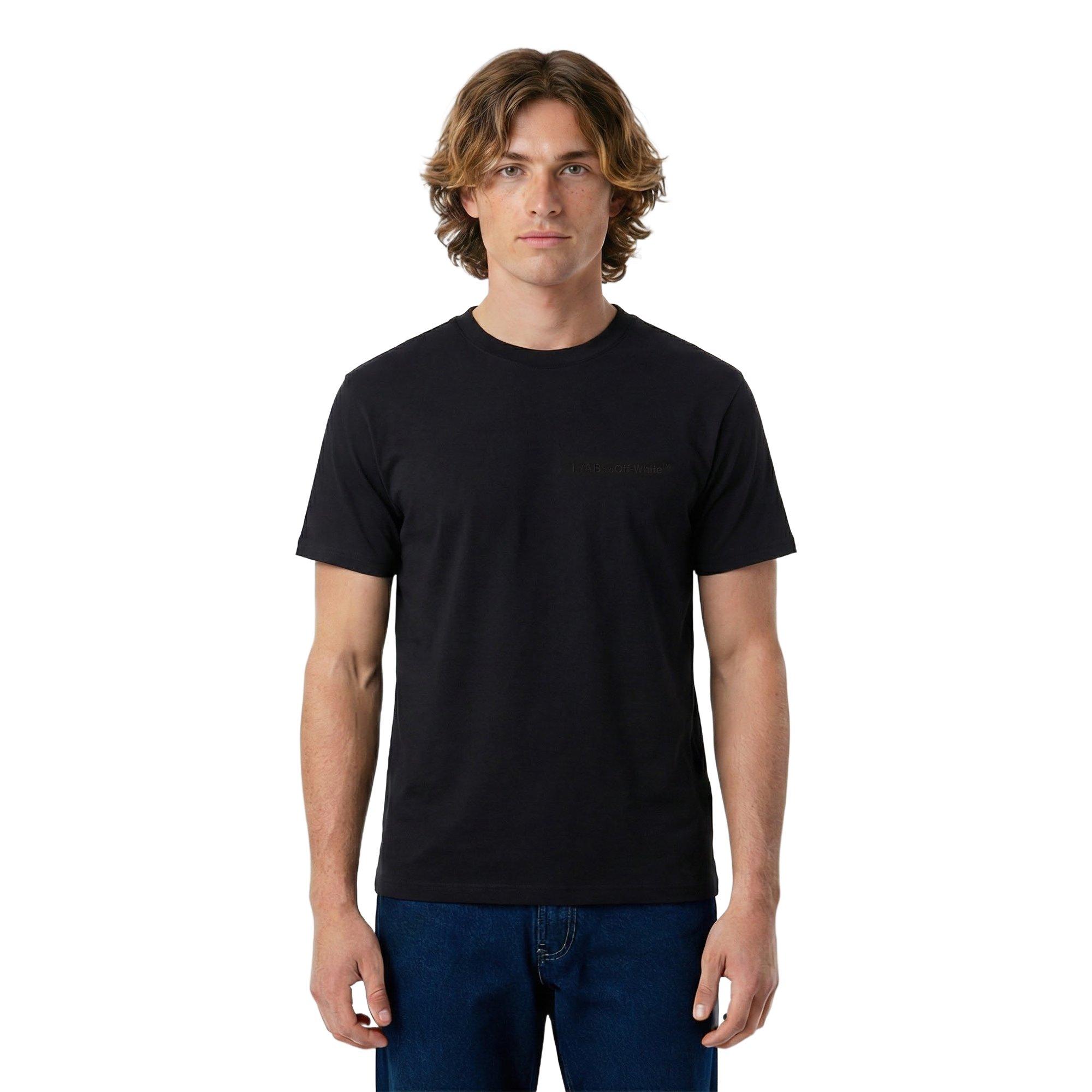 L/AB c/o Off-White Men's Horizontal Chest Logo Classic Crew Undershirt (3 Pack) - Black - BLACK